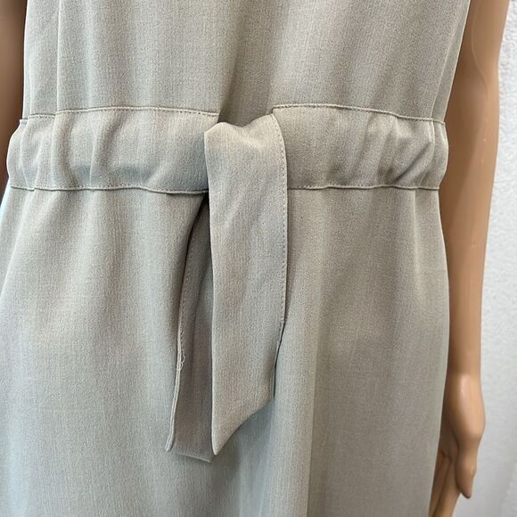 Taylor Dress Sz 2 VNeck Sleeveless Beige Tan Brown Adjustable Tie Waistband Midi - Picture 5 of 7